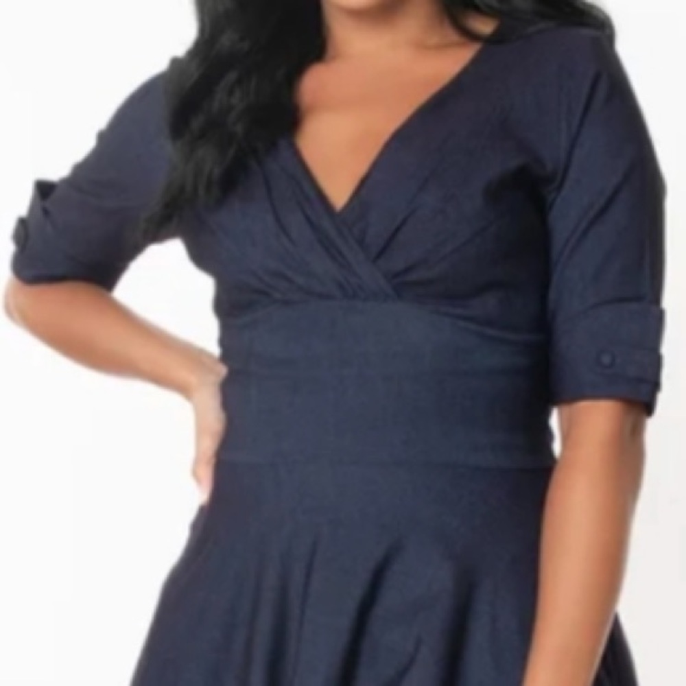 NWT Unique Vintage Delores Retro Swing Dress in dark navy denim color size 18/2X - Picture 2 of 6